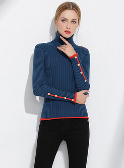 Stylish Color-blocked High Neck Slim Sweater