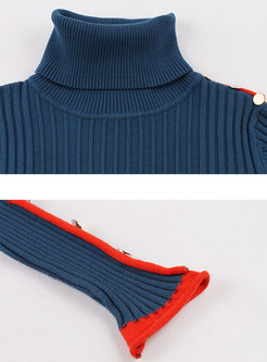 Stylish Color-blocked High Neck Slim Sweater