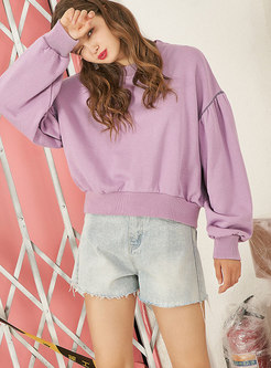 Fashion Autumn Purple Loose Floral Cropped Hoodies