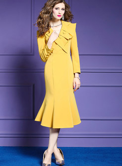 Chic Lemon Yellow V-neck Flouncing Skinny Zippered Dress
