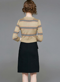 O-neck Half Sleeve Waist Knitted Slit Dress