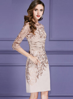 Elegant Embroidered Gathered Waist Bodycon Dress