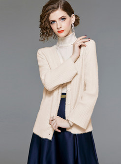 V-neck Single-breasted Cardigan Knitted Coat