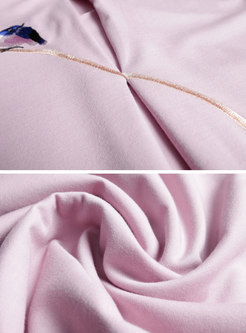 Elegant Pink Mandarin Collar Elastic Waist Maxi Dress