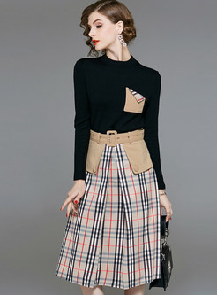 Trendy O-neck Long Sleeve Plaid Two Piece Outfits