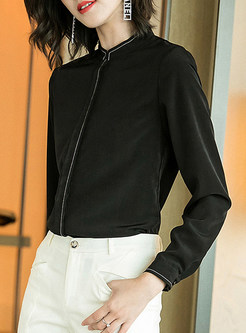 Standing Collar Long Sleeve Single-breasted Slim Blouse