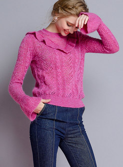 Fashion Casual Mohair Flare Sleeve Hollow Out Sweater