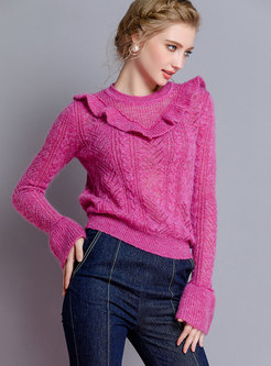 Fashion Casual Mohair Flare Sleeve Hollow Out Sweater
