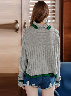Casual Color-blocked High Neck Knitted Sweater