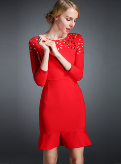 Stylish Red Hollow Out Slim Mermaid Dress