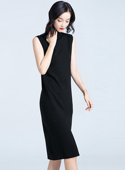 Chic Turtle Neck Sleeveless Knitted Dress