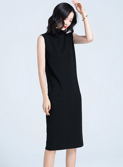 Chic Turtle Neck Sleeveless Knitted Dress