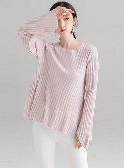 Solid Color Flare Sleeve Tied Slit Knitted Sweater