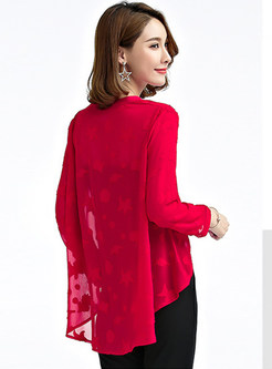 Chiffon Single-breasted Stand Collar Asymmetric Blouse