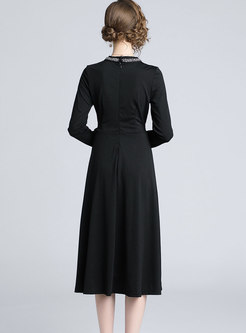Elegant Stand Collar Keyhole Drilling Skinny Dress