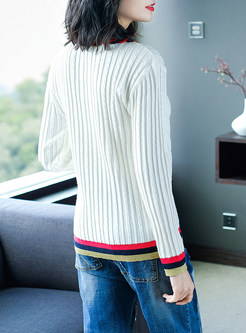 Trendy Long Sleeve Color-blocked Selvedge Sweater