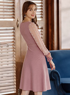 Elegant Splicing V-neck Belted Slim Knitted Dress