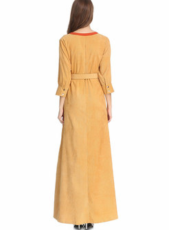 Stylish Brief Color-block Stitching Big Hem Maxi Dress