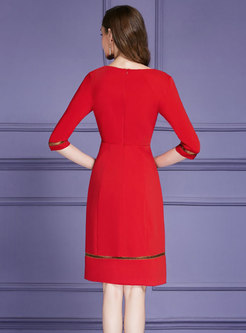 Stylish Splicing O-neck High Waist A Line Dress