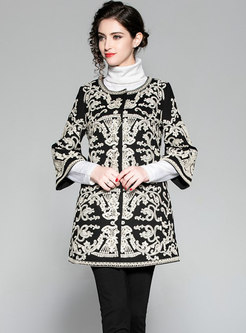 Autumn Fashion Jacquard Beaded Lace-paneled Coat