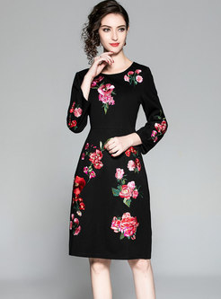 Brief Embroidered Skinny A Line Autumn Dress