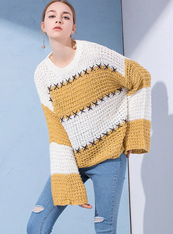 Brief Loose Striped Splicing Pullover Sweater