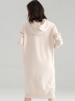 Solid Color Hooded Loose Knitted Dress