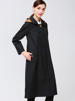 Hooded Lapel Single-breasted Trench Coat