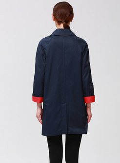 Casual Color-blocked Lapel Single-breasted Trench Coat