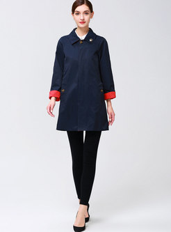 Casual Color-blocked Lapel Single-breasted Trench Coat