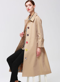 Khaki Lapel Belted Single-breasted Trench Coat