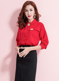 Brief Solid Color Long Sleeve Bottoming Blouse