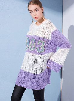 Casual Loose Color-blocked Striped Splicing Sweater