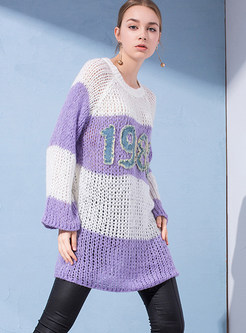 Casual Loose Color-blocked Striped Splicing Sweater