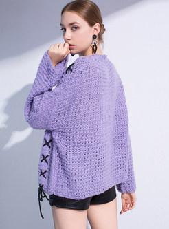 Stylish O-neck Tied Loose Pullover Sweater