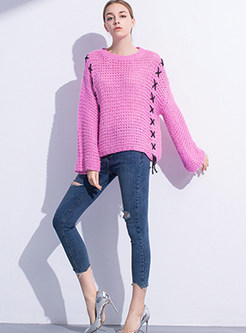 Loose Casual Long Sleeve Tied Sweater