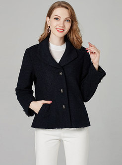 Stylish Solid Color Turn Down Collar Single-breasted Short Coat