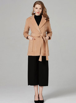 Pure Color Turn Down Collar Belted Slim Coat