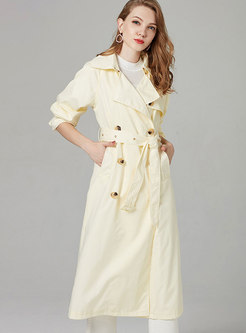 Lantern Sleeve Belted Double-breasted Trench Coat