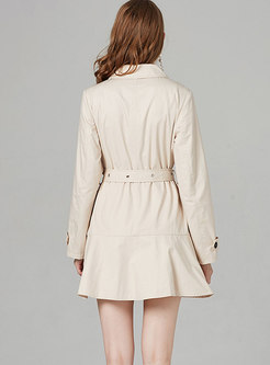 Lapel Belted Falbala Single-breasted Trench Coat
