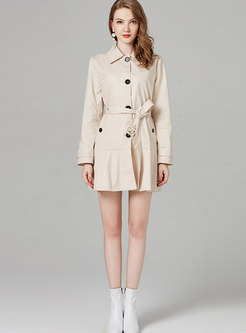 Lapel Belted Falbala Single-breasted Trench Coat
