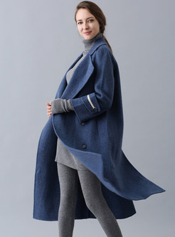 Solid Color Turn Down Collar Wool Knee-length Overcoat