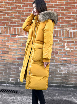 Trendy Hooded Big Pocket Zip-up Thick Down Coat