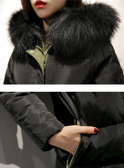 Stylish Fur Collar Pocket Slim Easy-matching Down Coat