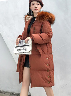 Winter Solid Color Ribbon White Goose Down Coat