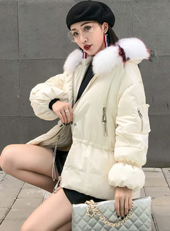Fashion White Duck Down Short Zip-up Down Coat
