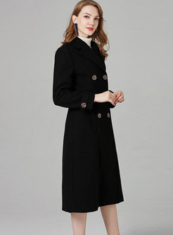 Elegant Black Turn Down Collar Double-breasted Slim Coat