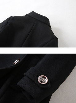 Elegant Black Turn Down Collar Double-breasted Slim Coat