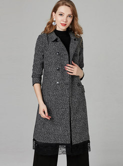 Chic Lace Splicing Turn Down Collar Double-breasted Coat