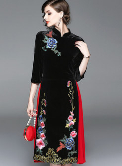 Trendy Mandarin Collar Embroidered Improved Cheongsam Dress